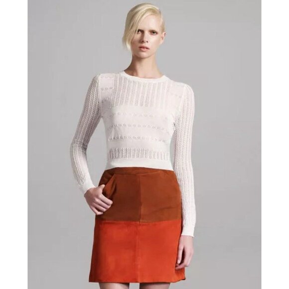 Opening Ceremony Soft Suede Brown & Terracotta Colorblock A-line Skirt Size 2 - Picture 1 of 8